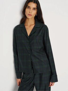 Reformation Coco Pajama Set Classic Green Plaid Button-Front Pajama  - Women